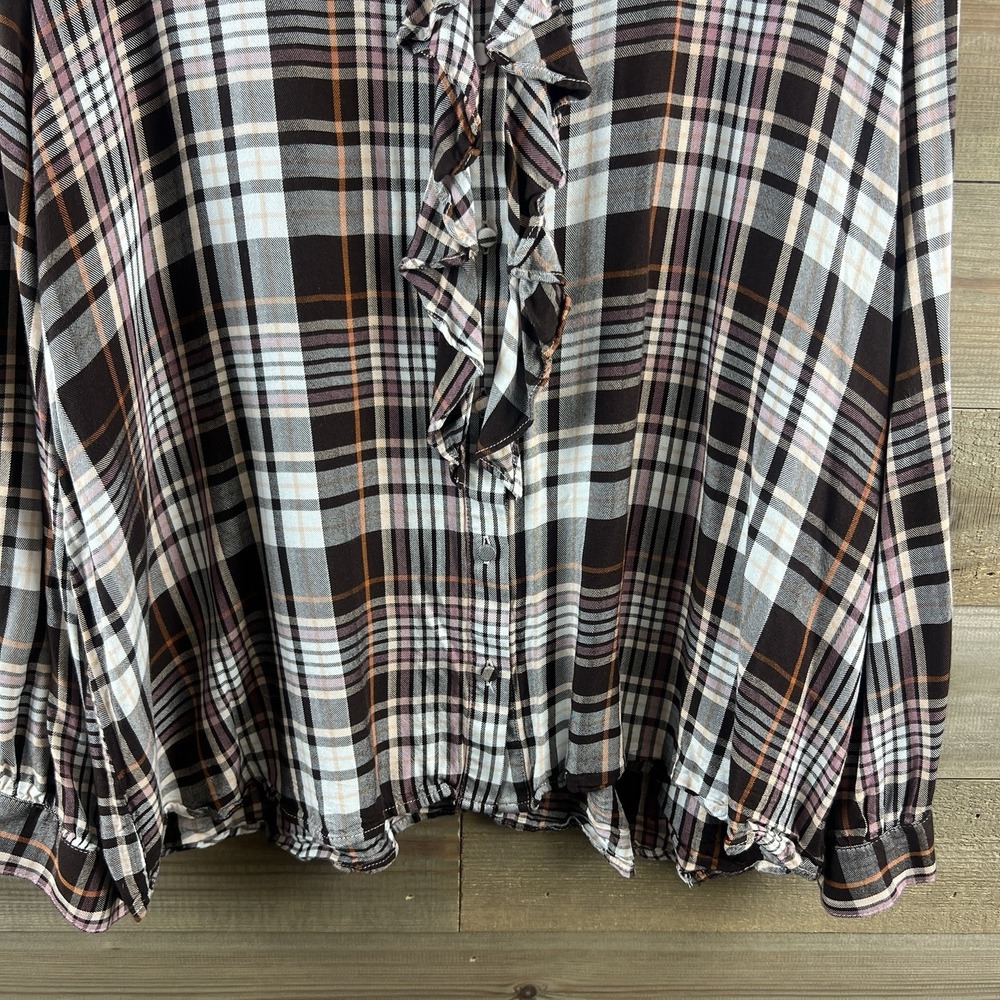 Chicos Womens Shirt Long‎ Sleeve Button Up Ruffle Plaid Academia Preppy 4 XXL - Picture 3 of 8